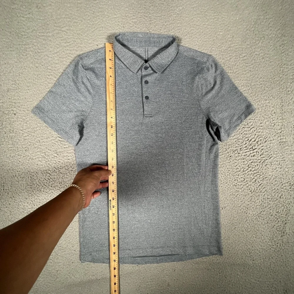 Lululemon Shirt Mens Small Blue Pique‎ Knit Golf Polo Casual Preppy Logo Stretch